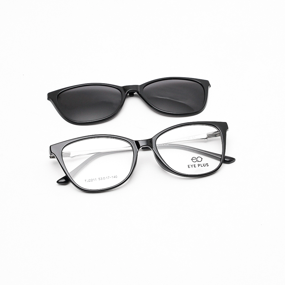 GỌNG KÍNH RÂM CẬN KIM LOẠI 2IN1 2211 C1 ĐEN DÁNG MẮT MÈO CHO NỮ