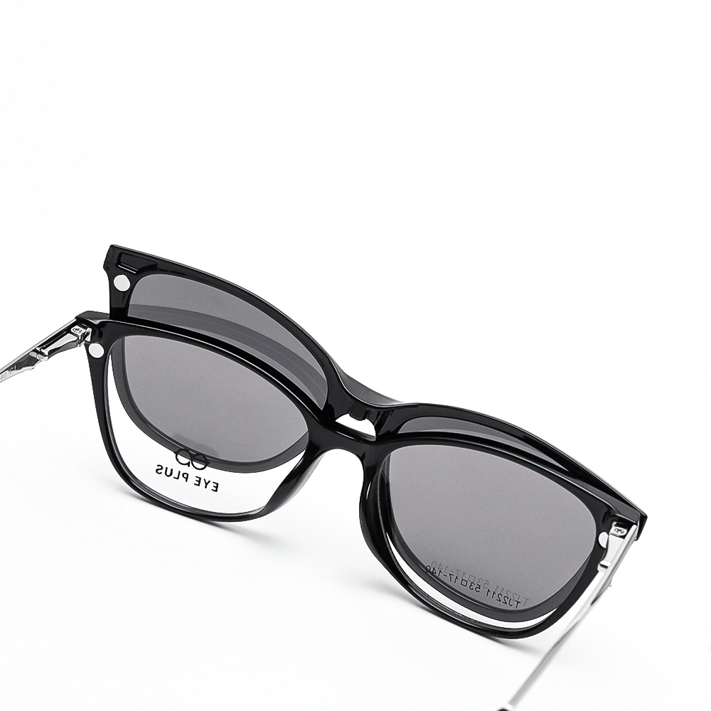 GỌNG KÍNH RÂM CẬN KIM LOẠI 2IN1 2211 C1 ĐEN DÁNG MẮT MÈO CHO NỮ